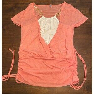 Melon/white top with ruched sides gold straps